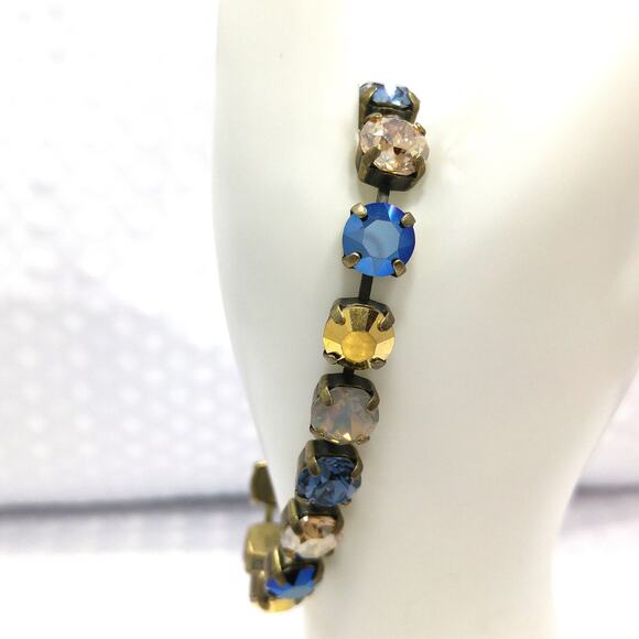 Vintage Blue Gold Crystal Rhinestone Bracelet, Prong Set, 1990s Jewelry - Picture 7 of 10